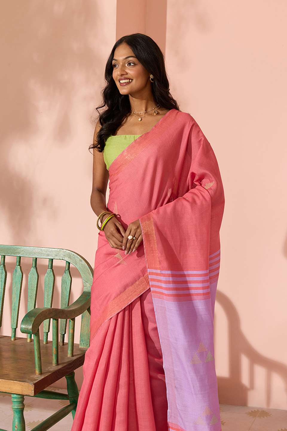 Light Red Woven Silk Viscose Bhagalpur Saree