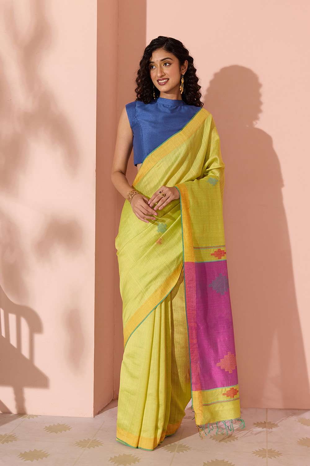 Yellow Woven Silk Viscose Bhagalpur Saree image number null