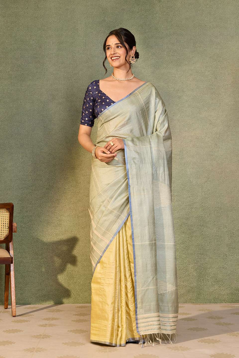 Green Chattisgarh Woven Pure Tussar Silk Saree