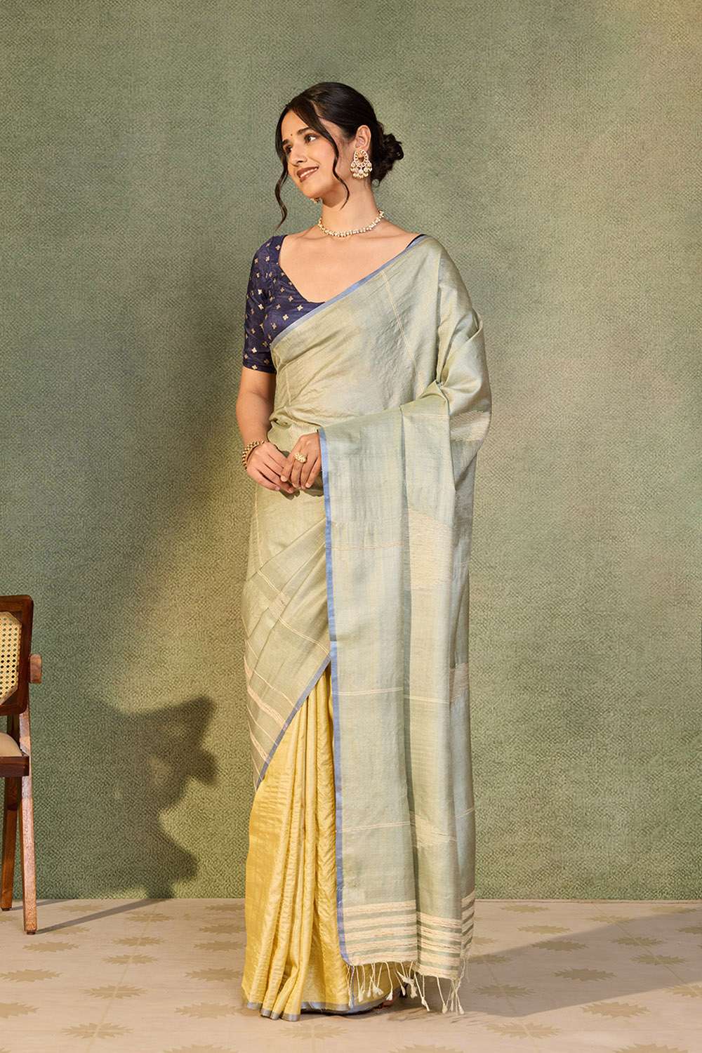 Green Chattisgarh Woven Pure Tussar Silk Saree image number null