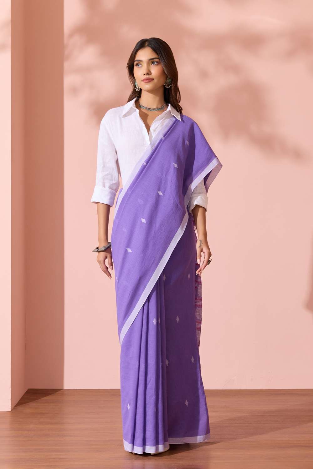 Purple Woven Pure Cotton Bengal Saree image number null