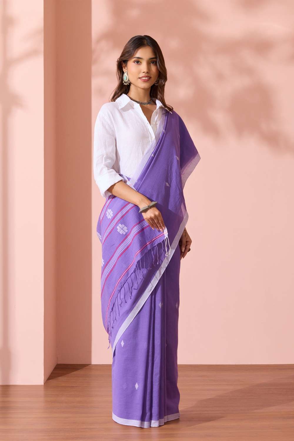 Purple Woven Pure Cotton Bengal Saree image number null