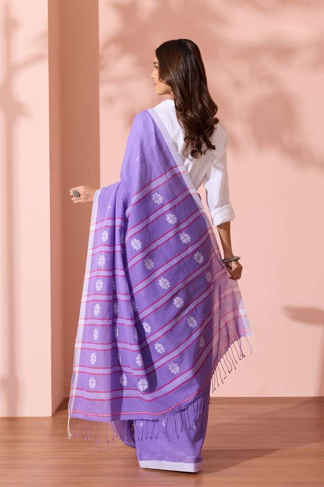 Purple Woven Pure Cotton Bengal Saree thumbnail image number null