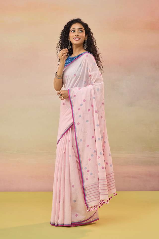 Light Pink Bengal Pure Cotton Jamdani Saree thumbnail image number null