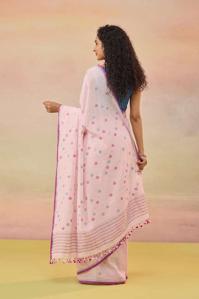Light Pink Bengal Pure Cotton Jamdani Saree thumbnail image number null