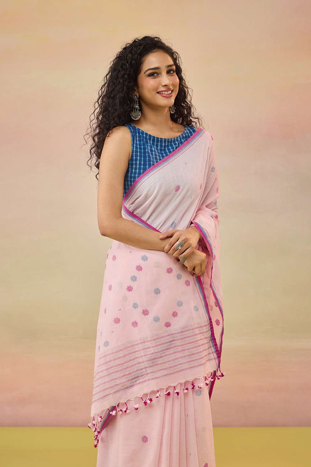 Light Pink Bengal Pure Cotton Jamdani Saree image number null