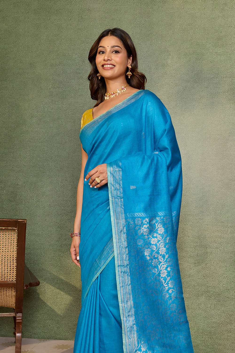 Blue Chattisgarh Woven Pure Tussar Silk Saree image number null