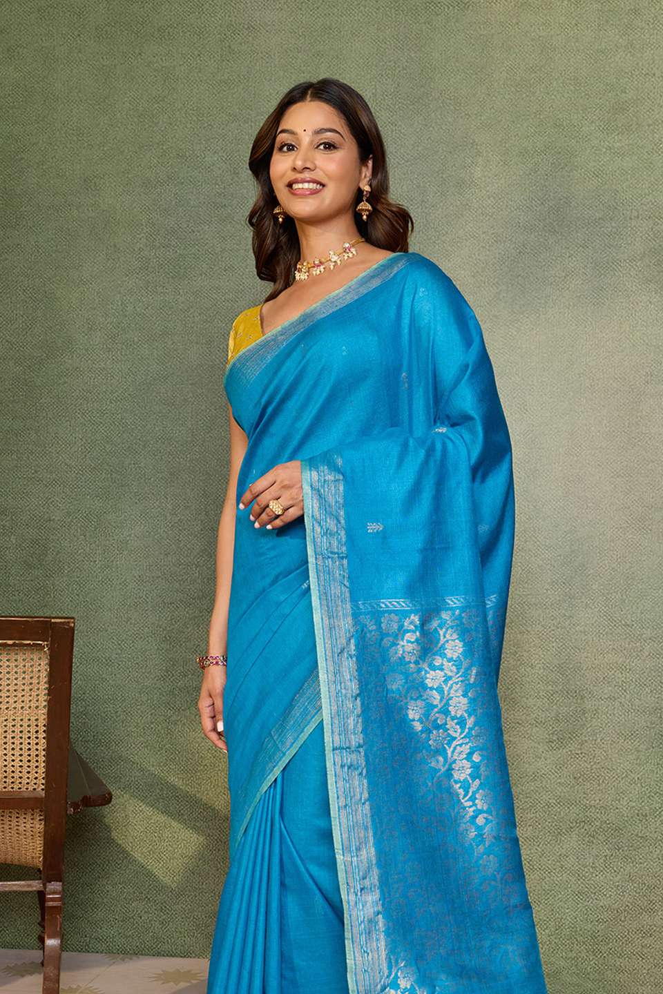 Blue Chattisgarh Woven Pure Tussar Silk Saree