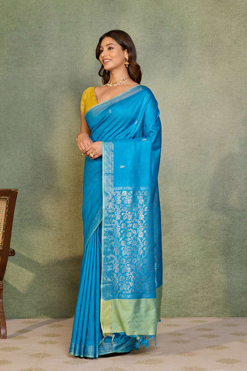 Blue Chattisgarh Woven Pure Tussar Silk Saree image number null