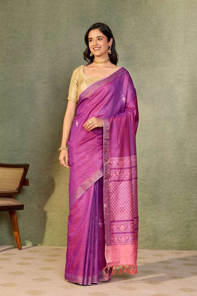 Purple Chattisgarh Woven Pure Tussar Silk Saree image number