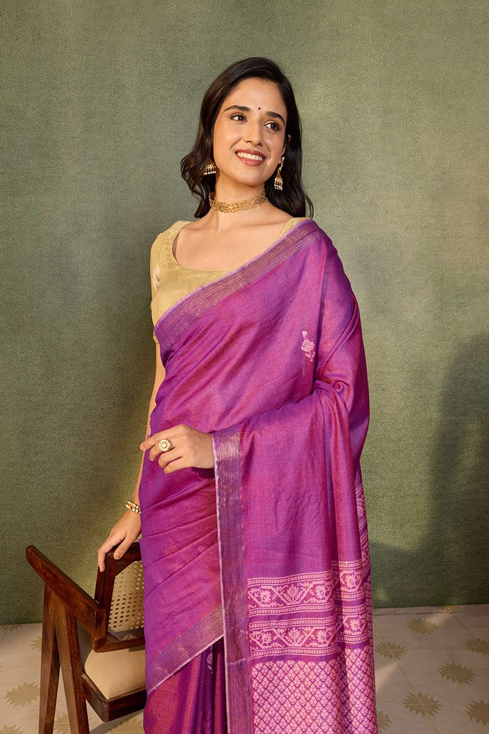 Purple Chattisgarh Woven Pure Tussar Silk Saree image number null