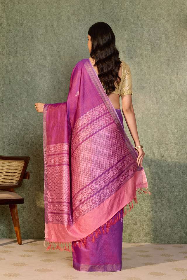 Purple Chattisgarh Woven Pure Tussar Silk Saree thumbnail image number null