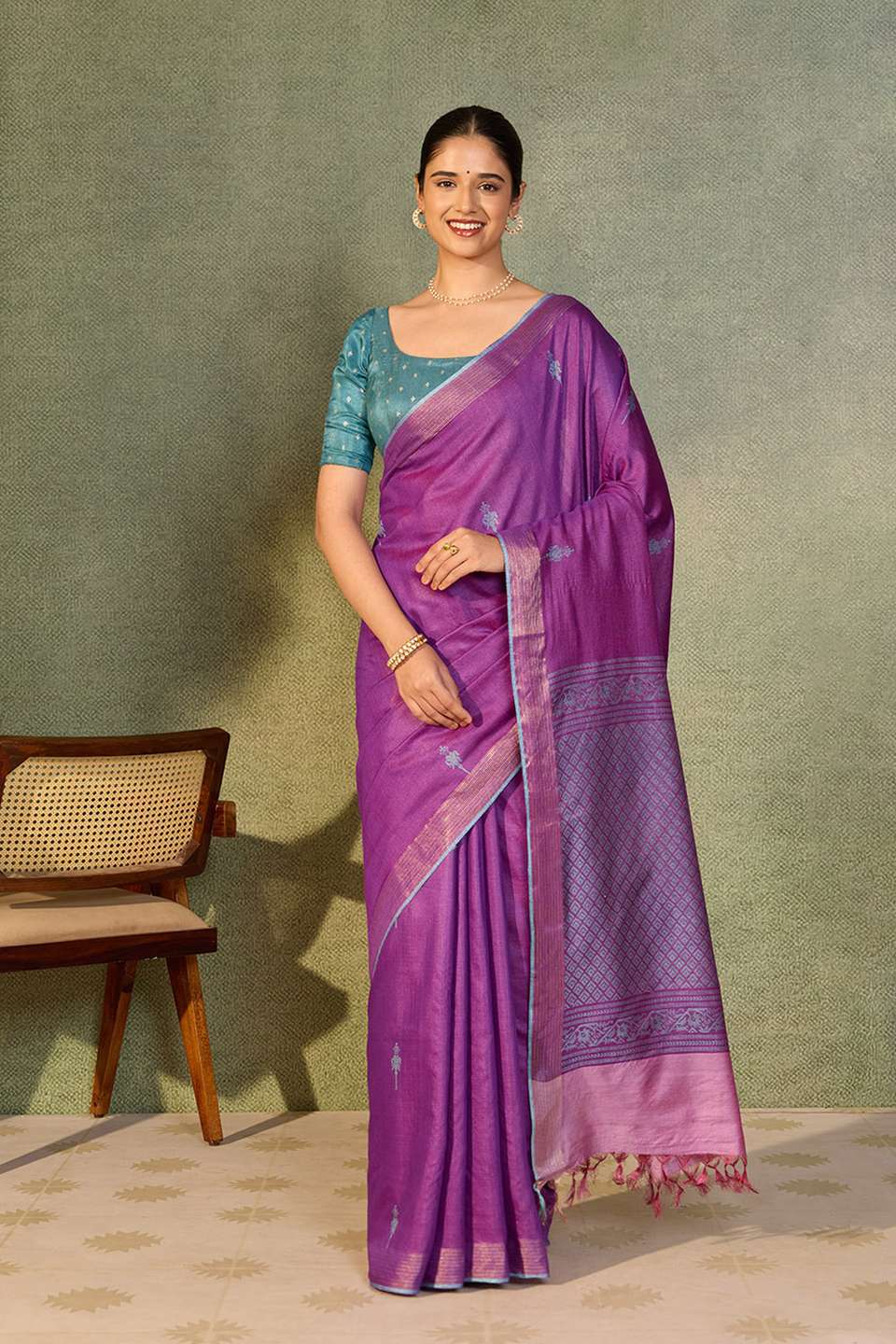 Dark Violet Chattisgarh Woven Pure Tussar Silk Saree