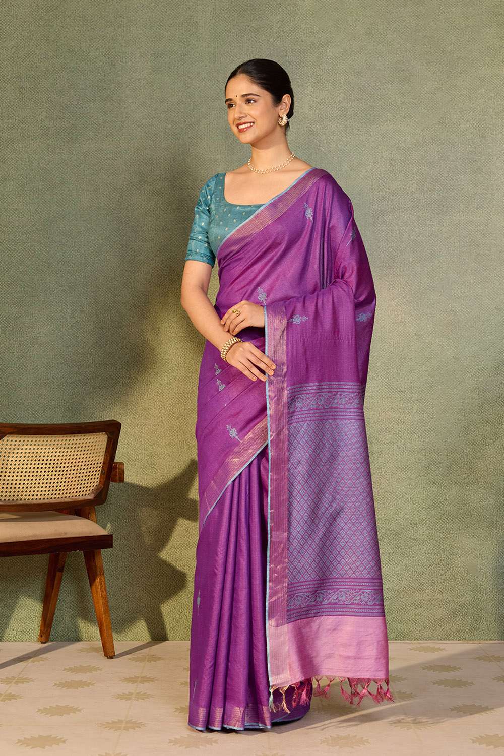 Dark Violet Chattisgarh Woven Pure Tussar Silk Saree image number null