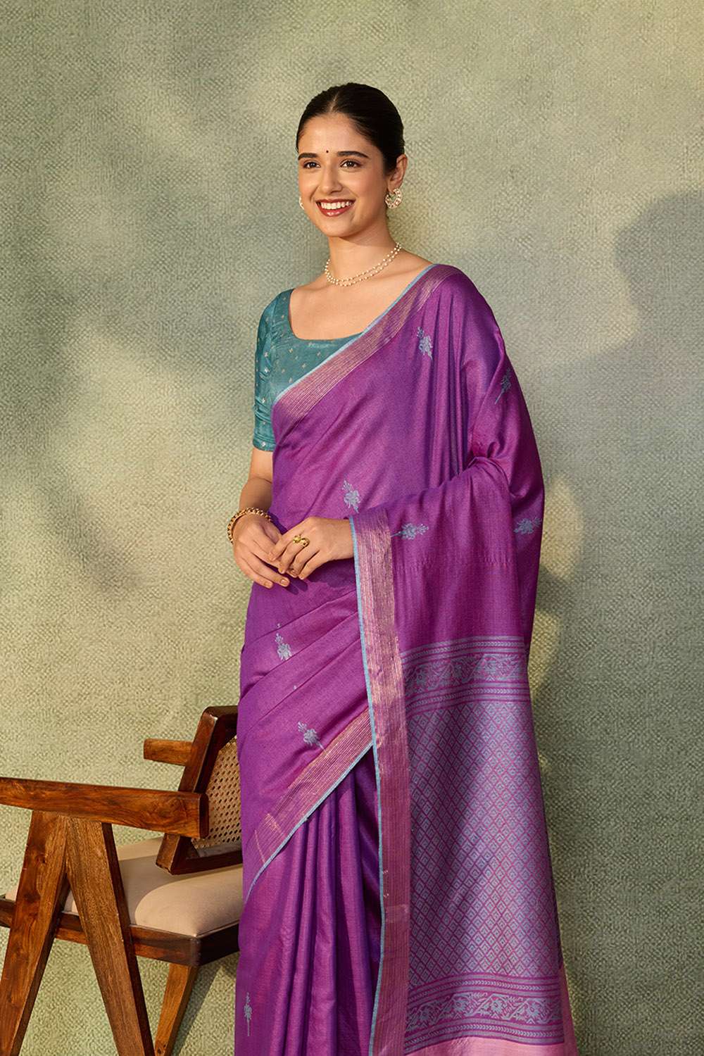 Dark Violet Chattisgarh Woven Pure Tussar Silk Saree image number null