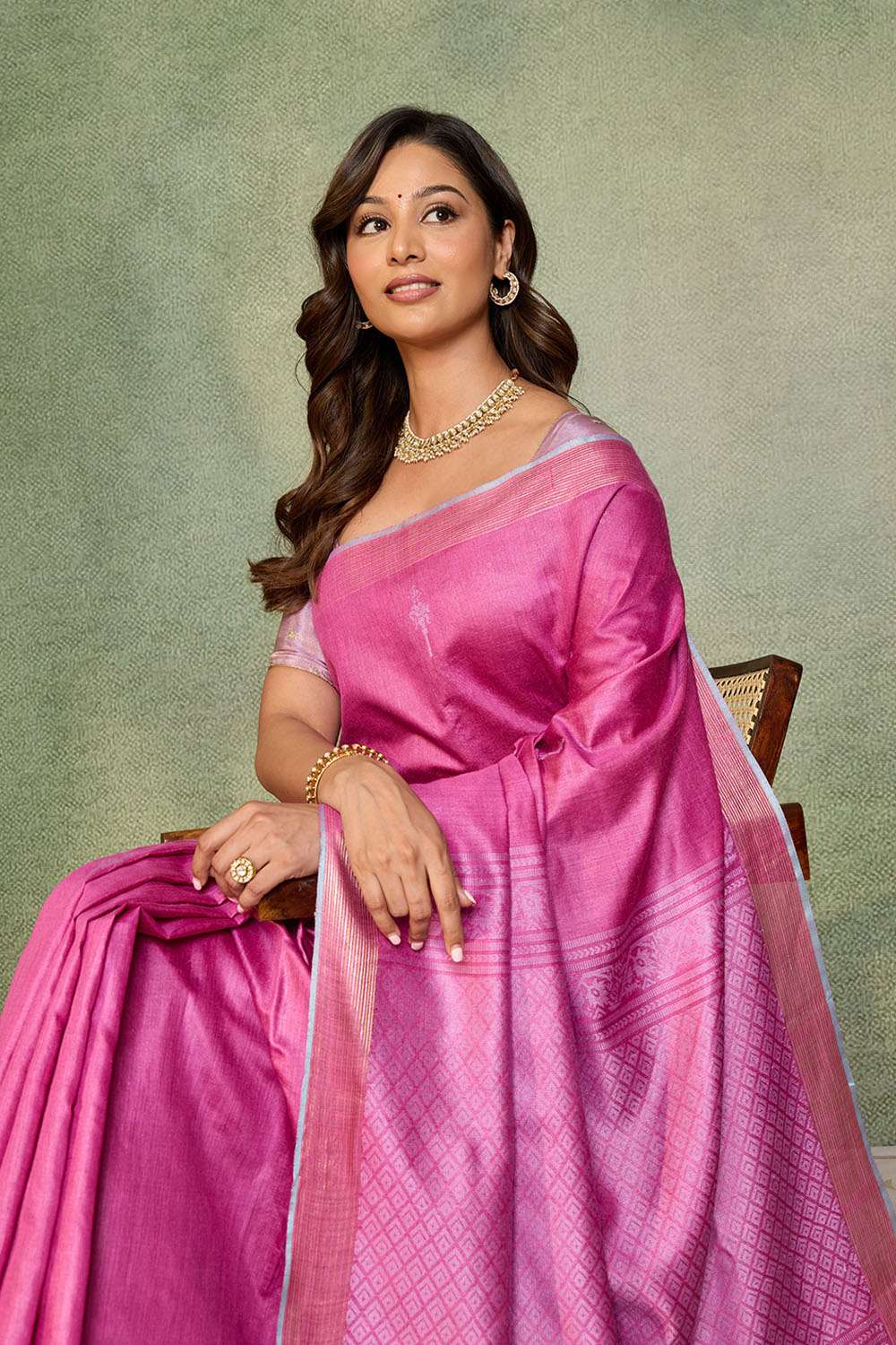 Pink Chattisgarh Woven Pure Tussar Silk Saree image number null