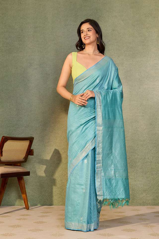 Blue Chattisgarh Woven Pure Tussar Silk Saree image number