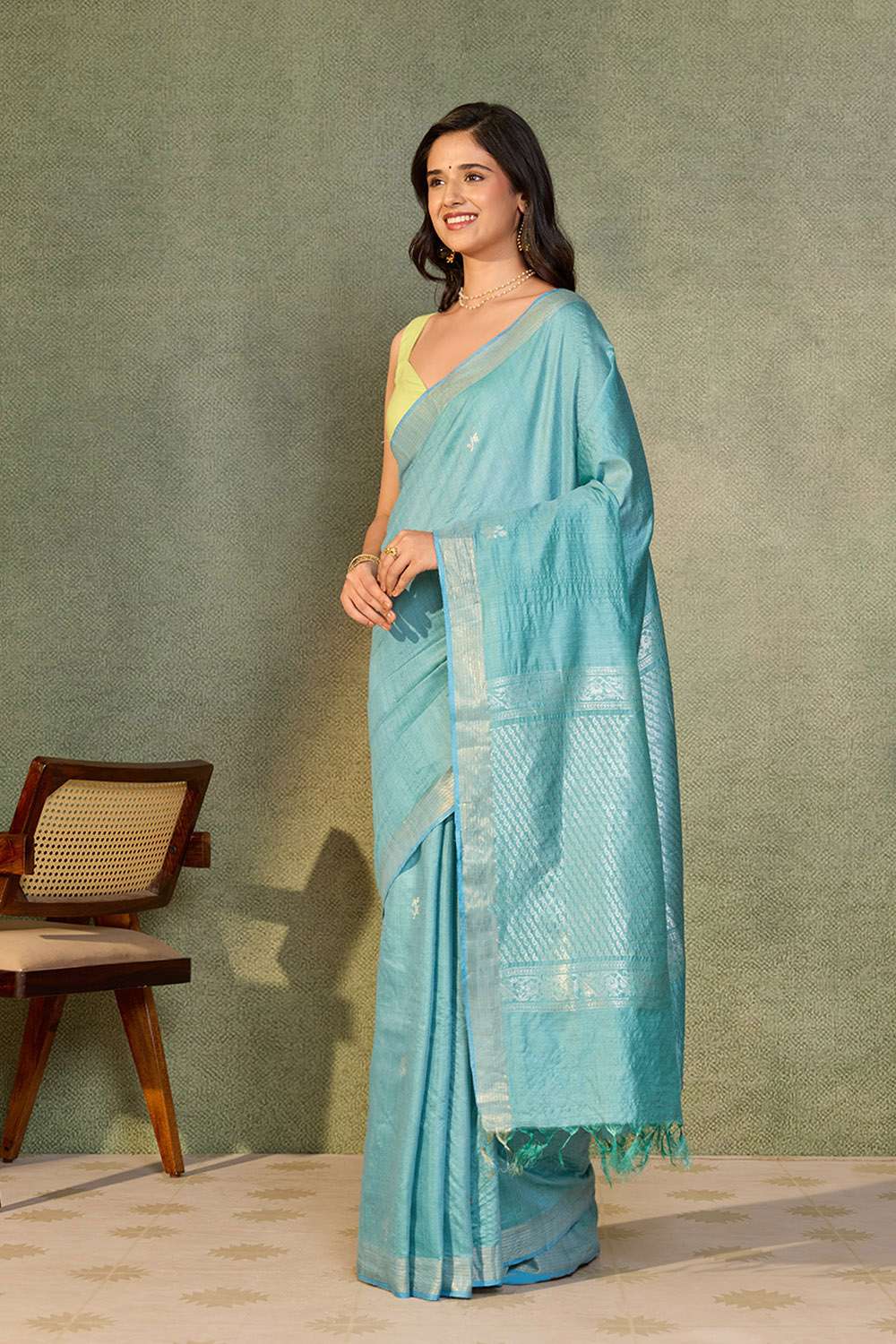 Blue Chattisgarh Woven Pure Tussar Silk Saree image number null