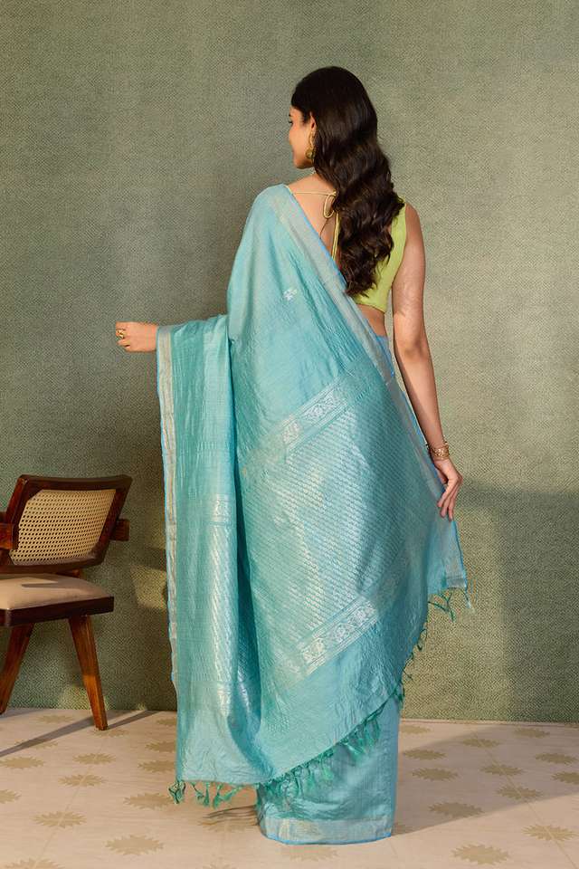 Blue Chattisgarh Woven Pure Tussar Silk Saree thumbnail image number null