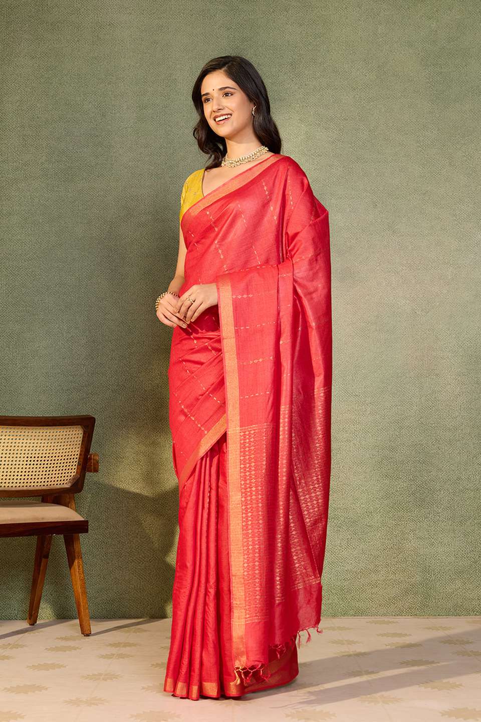 Dark Pink Chattisgarh Woven Pure Tussar Silk Saree