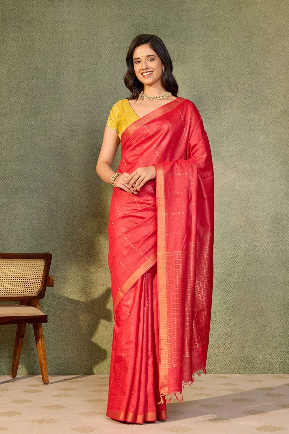 Dark Pink Chattisgarh Woven Pure Tussar Silk Saree image number null
