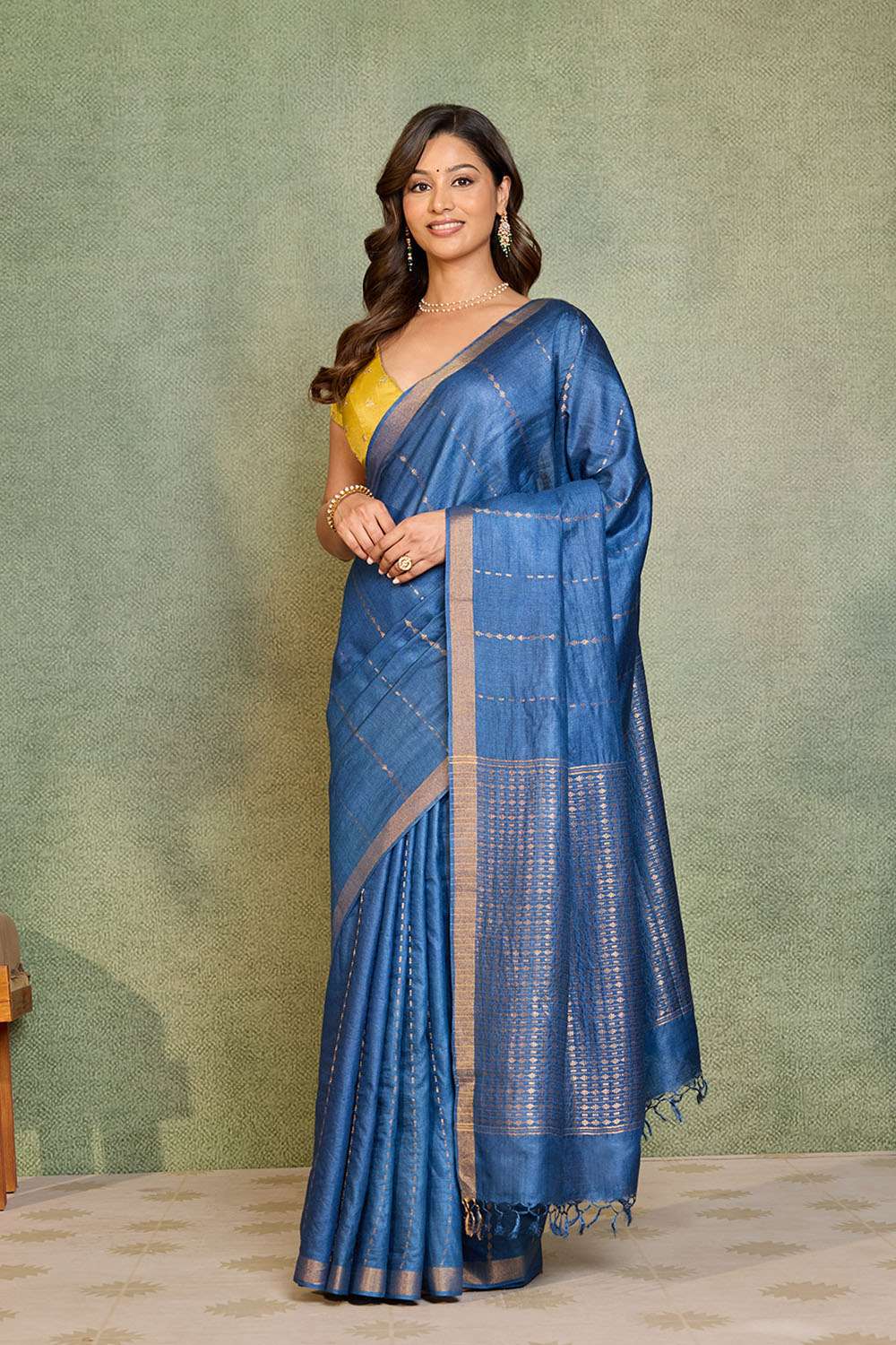 Dark Blue Chattisgarh Woven Pure Tussar Silk Saree image number null