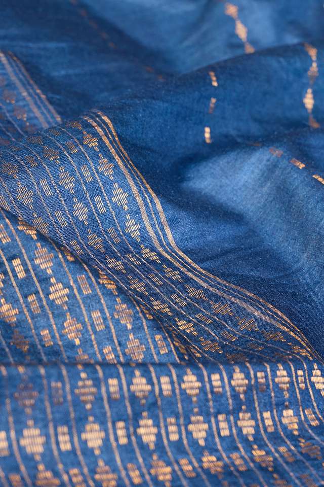 Dark Blue Chattisgarh Woven Pure Tussar Silk Saree thumbnail image number null