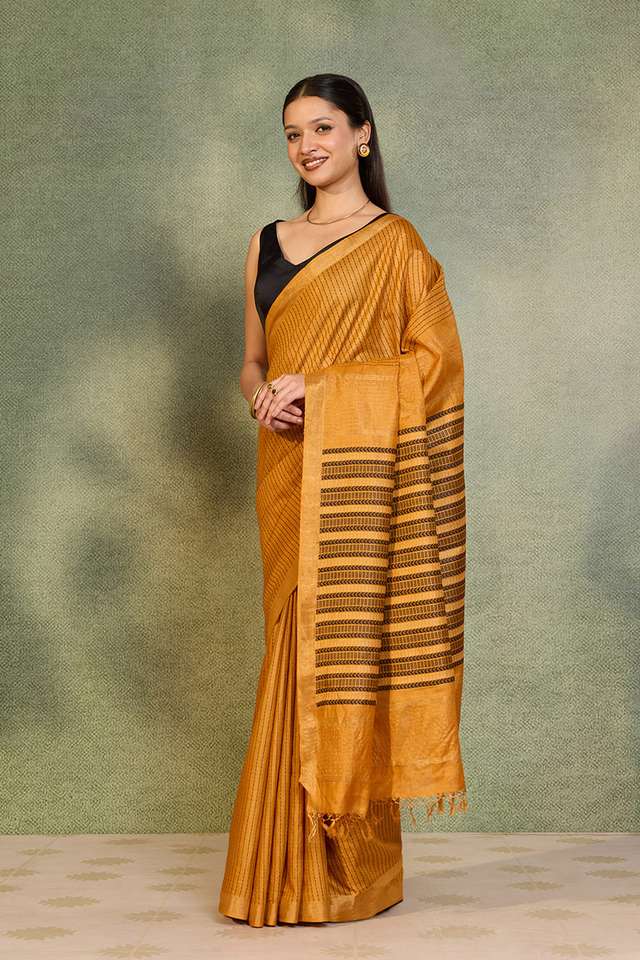 Orange Chattisgarh Woven Pure Tussar Silk Saree thumbnail image number null