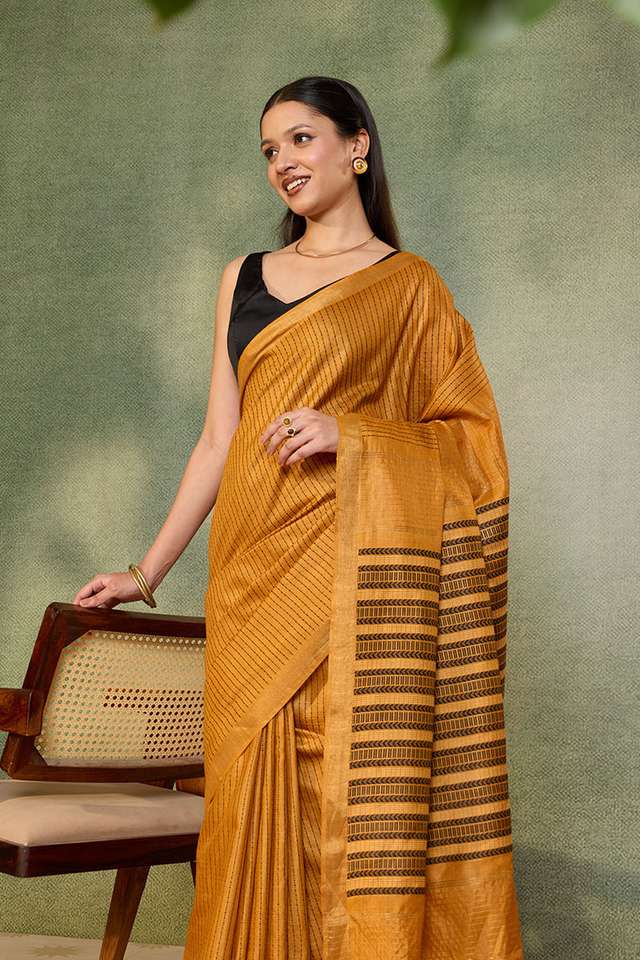 Orange Chattisgarh Woven Pure Tussar Silk Saree thumbnail image number null