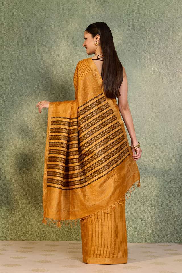 Orange Chattisgarh Woven Pure Tussar Silk Saree thumbnail image number null