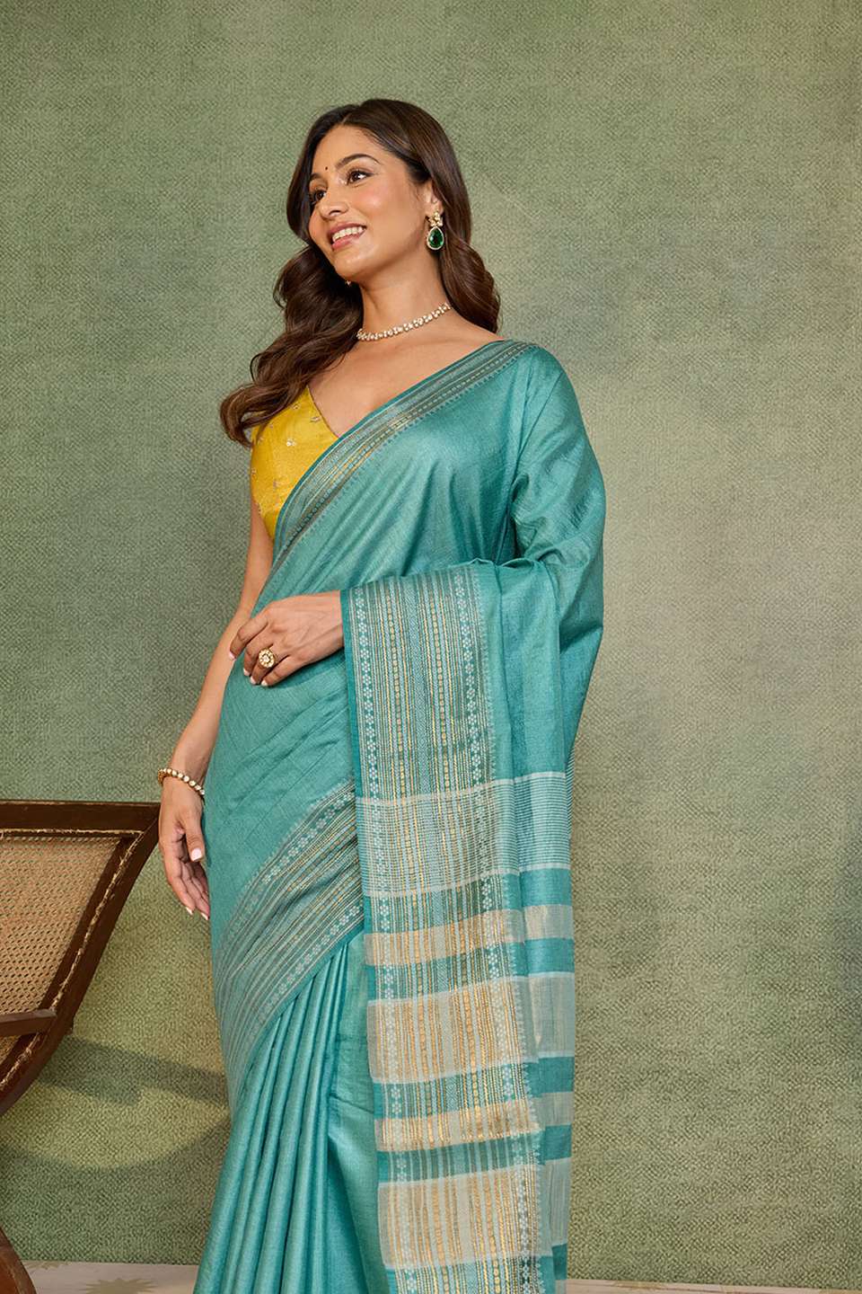 Light Blue Chattisgarh Woven Pure Tussar Silk Saree