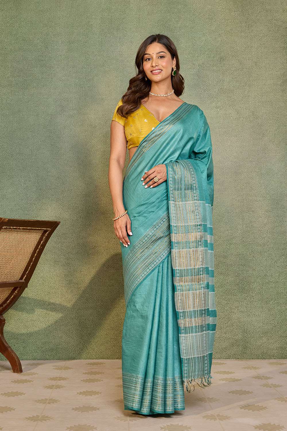 Light Blue Chattisgarh Woven Pure Tussar Silk Saree image number null