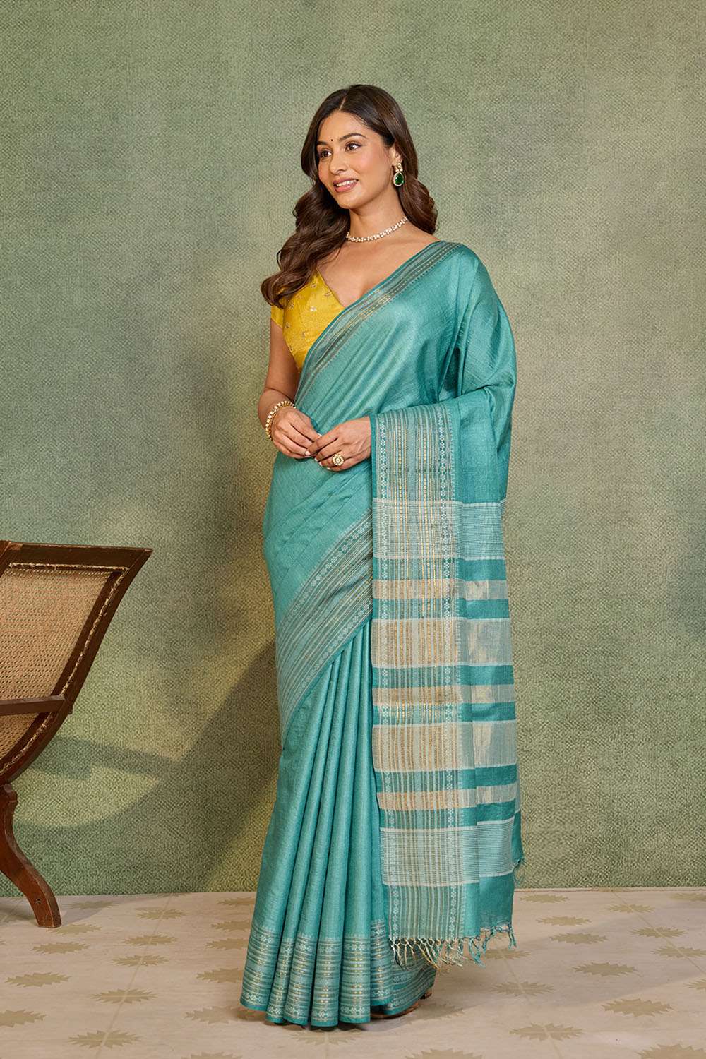 Light Blue Chattisgarh Woven Pure Tussar Silk Saree image number null