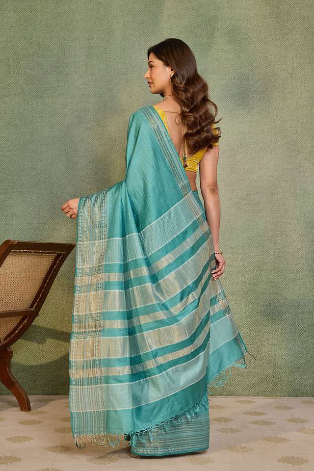 Light Blue Chattisgarh Woven Pure Tussar Silk Saree thumbnail image number null