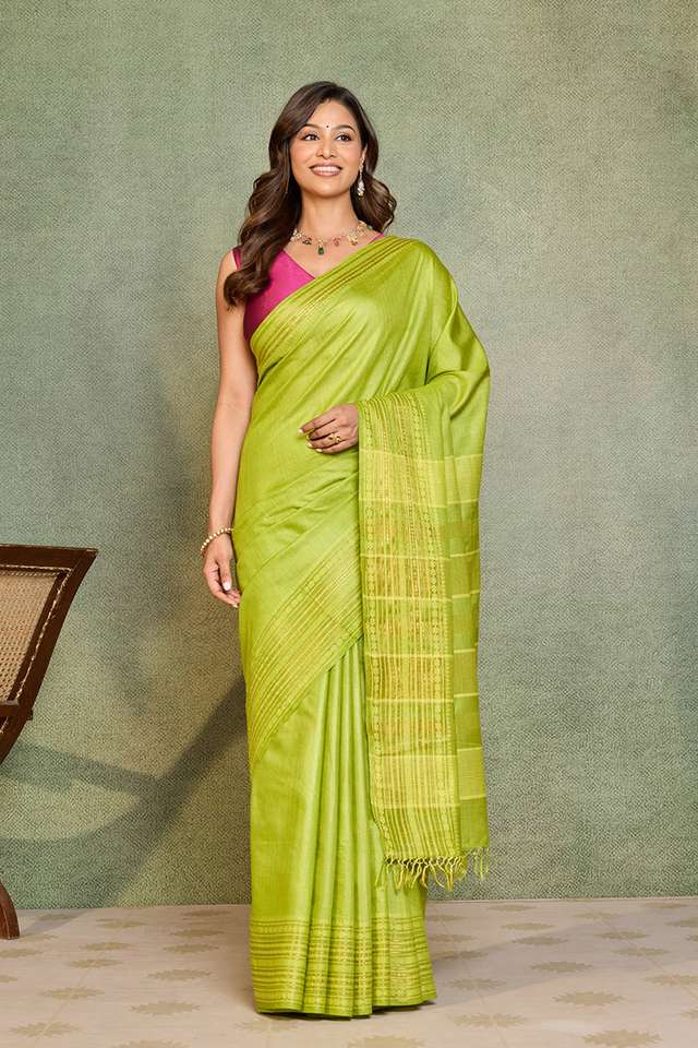 Green Chattisgarh Woven Pure Tussar Silk Saree image number