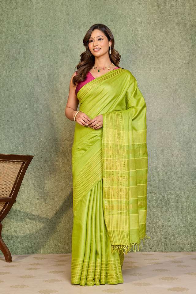 Green Chattisgarh Woven Pure Tussar Silk Saree thumbnail image number null