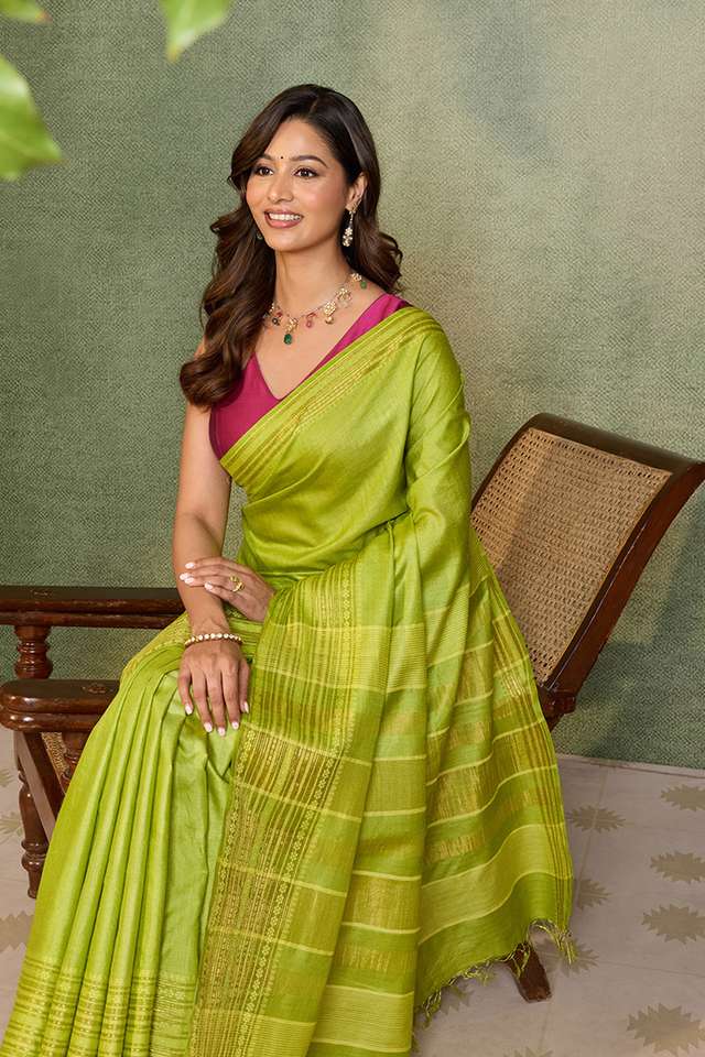 Green Chattisgarh Woven Pure Tussar Silk Saree thumbnail image number null