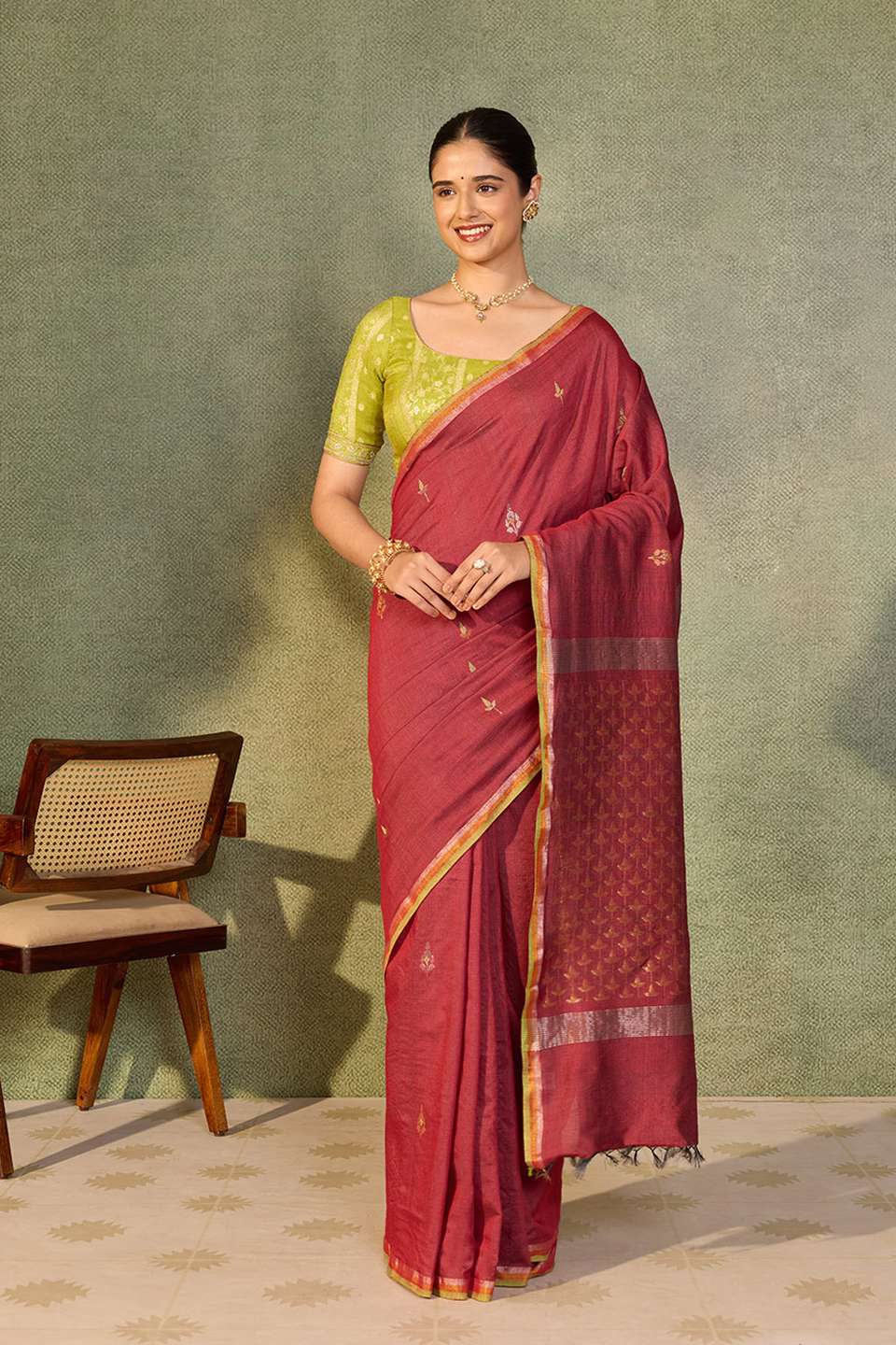 Dark Red Chattisgarh Woven Pure Tussar Silk Saree