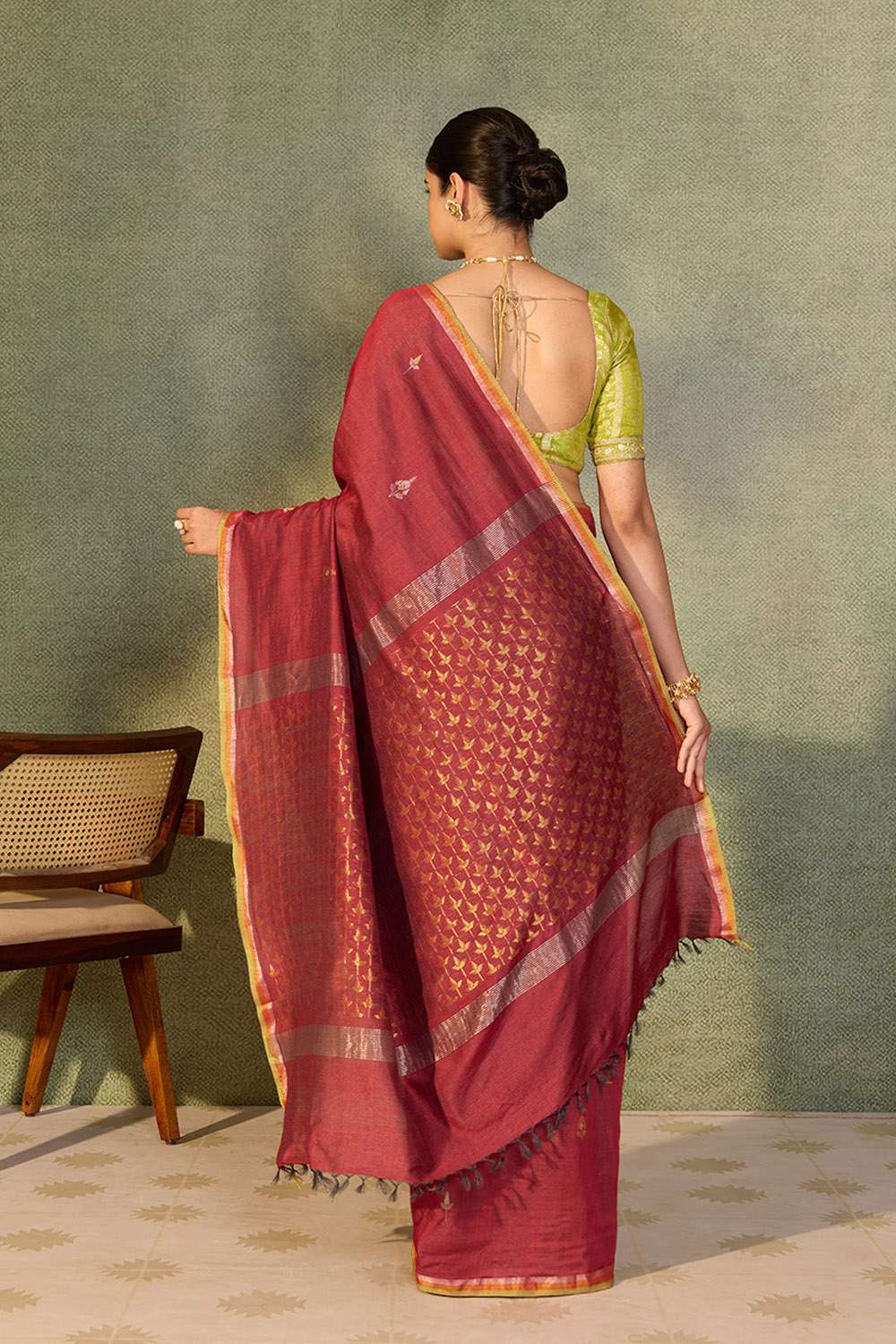 Dark Red Chattisgarh Woven Pure Tussar Silk Saree image number null