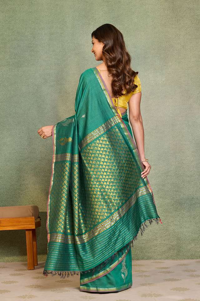 Green Chattisgarh Woven Pure Tussar Silk Saree image number