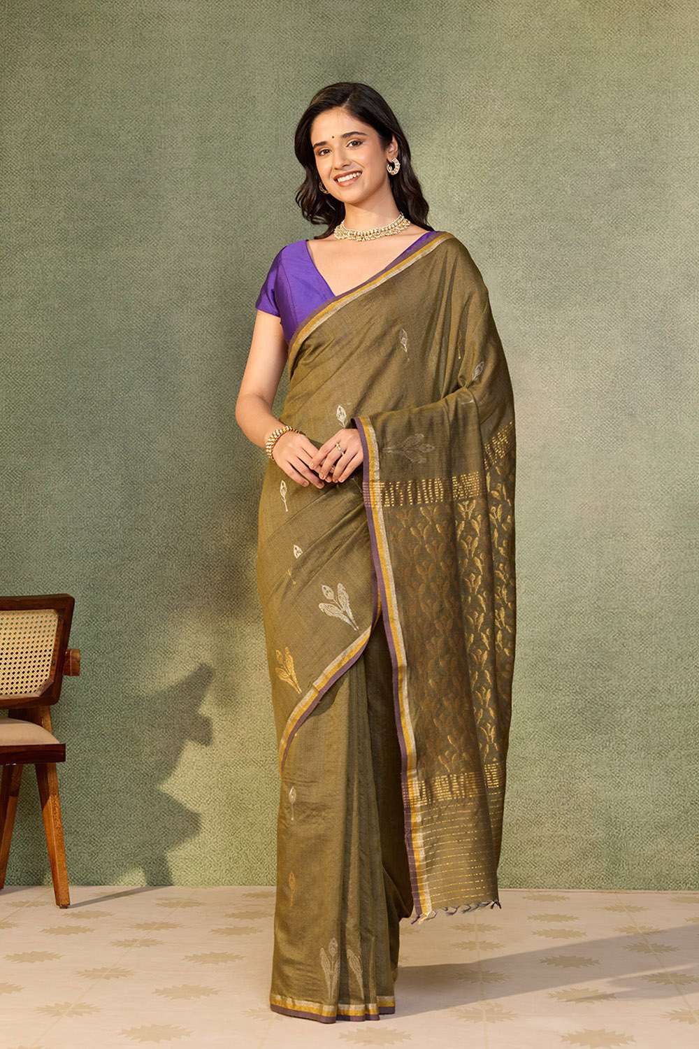 Dark Green Chattisgarh Woven Pure Tussar Silk Saree image number null