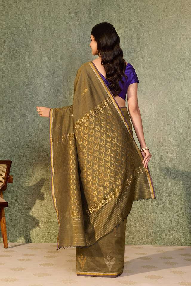 Dark Green Chattisgarh Woven Pure Tussar Silk Saree thumbnail image number null