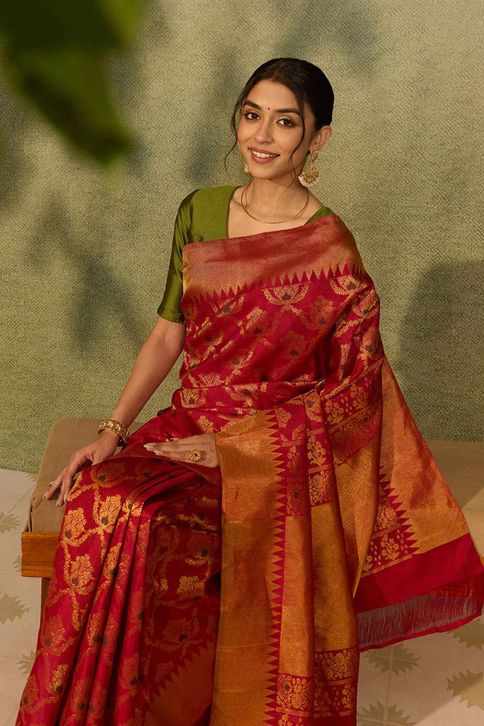 Dark Red Brocade Kanjivaram Pure Silk Saree