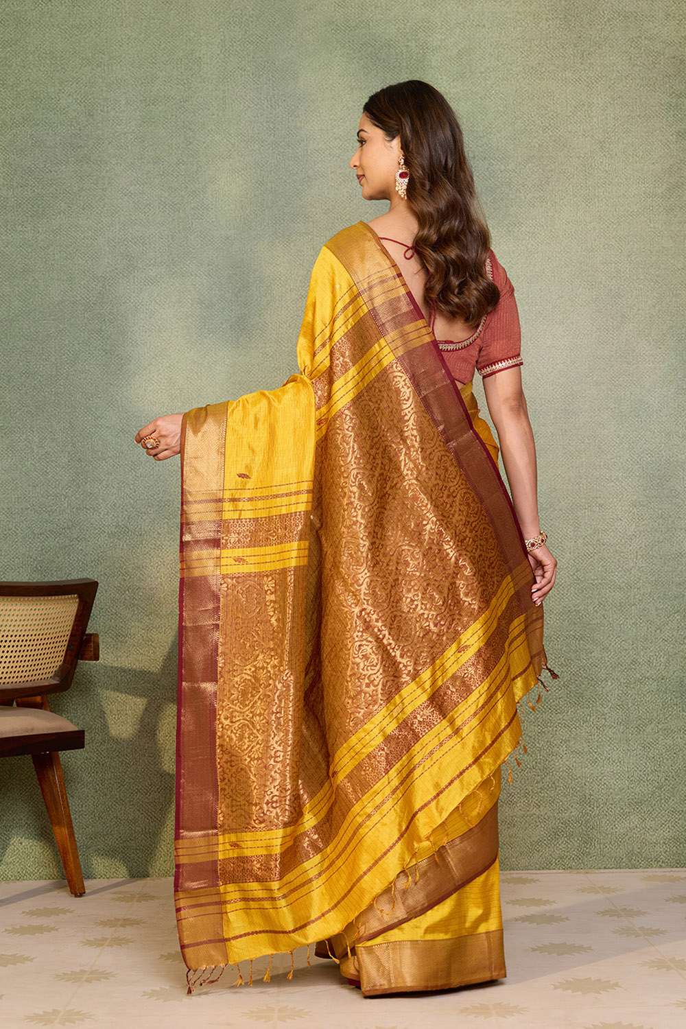 Yellow Woven Pure Silk Maheshwari Saree image number null