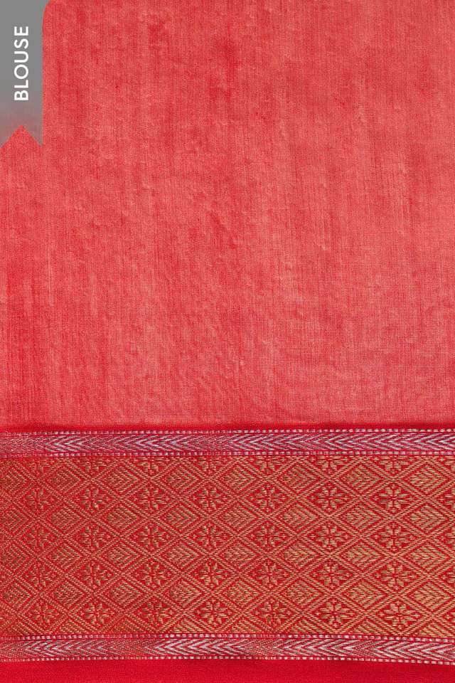 Red Woven Pure Silk Cotton Maheshwari Saree thumbnail image number null