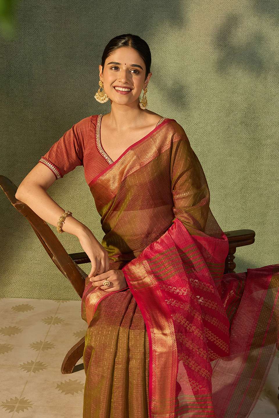 Green Woven Pure Silk Cotton Maheshwari Saree