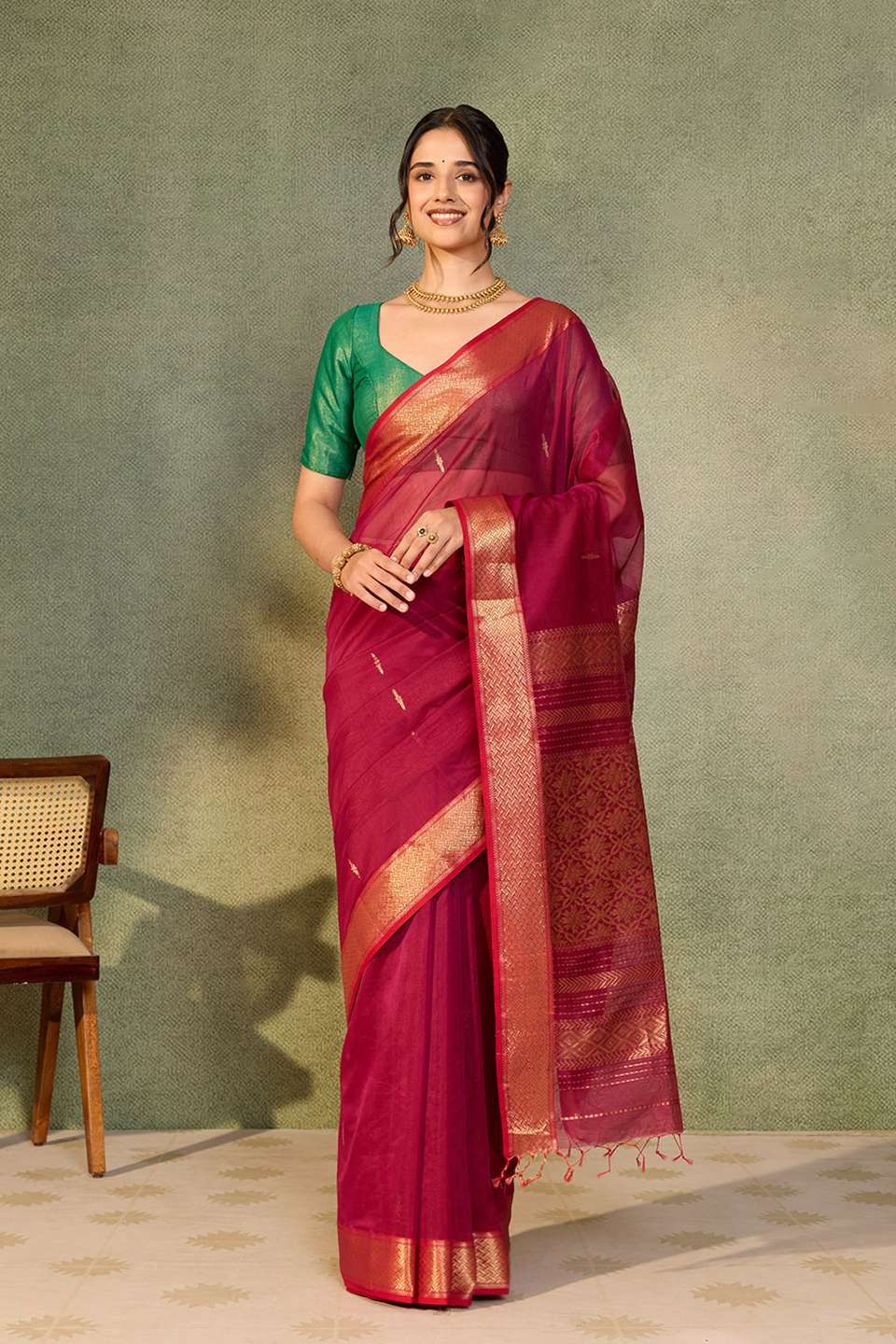 Pink Woven Pure Silk Cotton Maheshwari Saree
