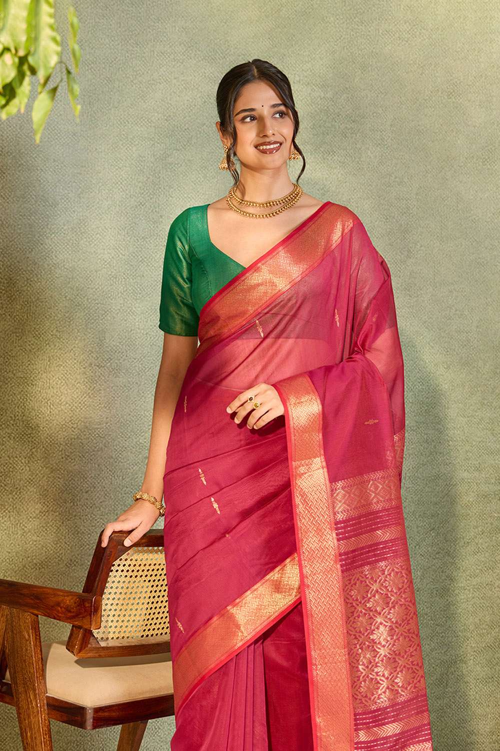 Pink Woven Pure Silk Cotton Maheshwari Saree image number null