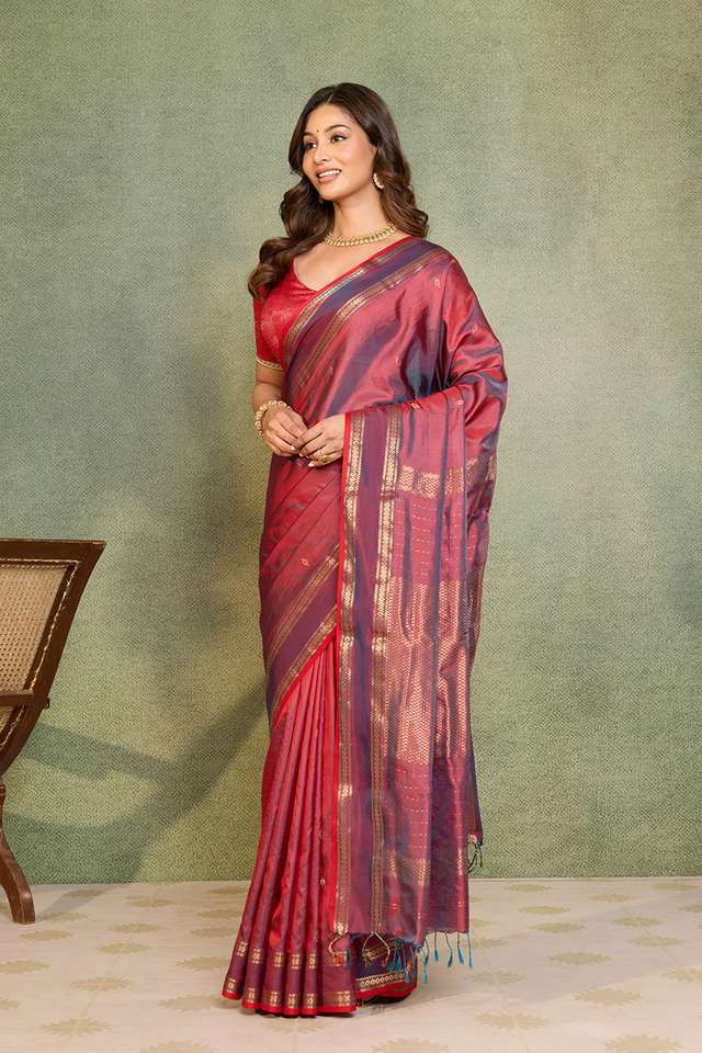 Red Woven Pure Silk Maheshwari Saree thumbnail image number null