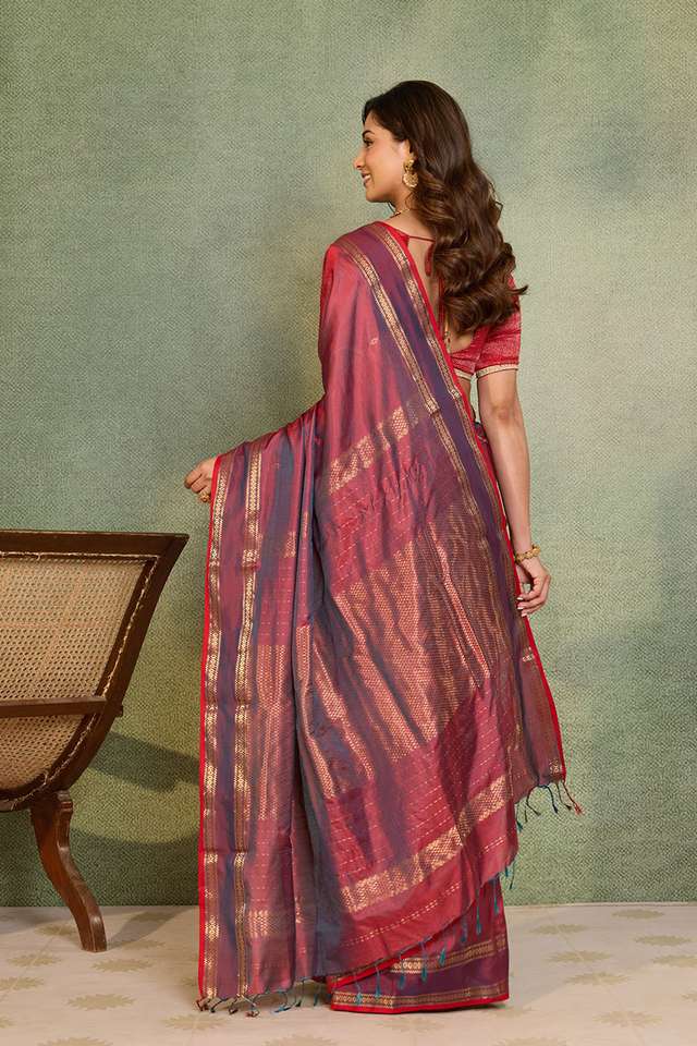 Red Woven Pure Silk Maheshwari Saree thumbnail image number null